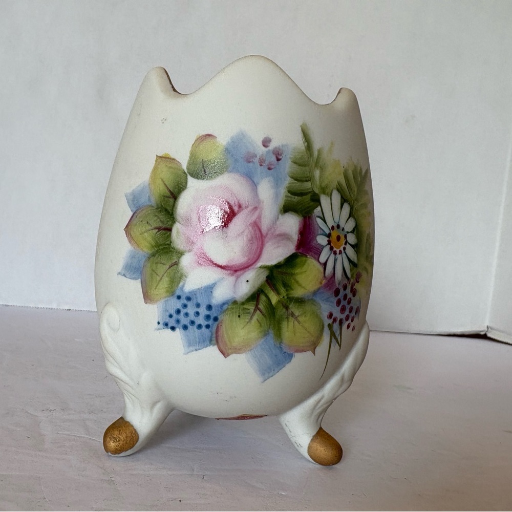 Vintage Lefton China footed egg vase hand painted flowers
